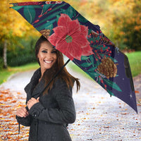 Tui Meri Kirihimete Personalised Umbrella Pohutukawa Flowers Blue Motif - Polynesian Pride
