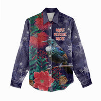 Tui Meri Kirihimete Personalised Women Casual Shirt Pohutukawa Flowers Blue Motif LT9 - Polynesian Pride