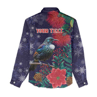 Tui Meri Kirihimete Personalised Women Casual Shirt Pohutukawa Flowers Blue Motif LT9 - Polynesian Pride