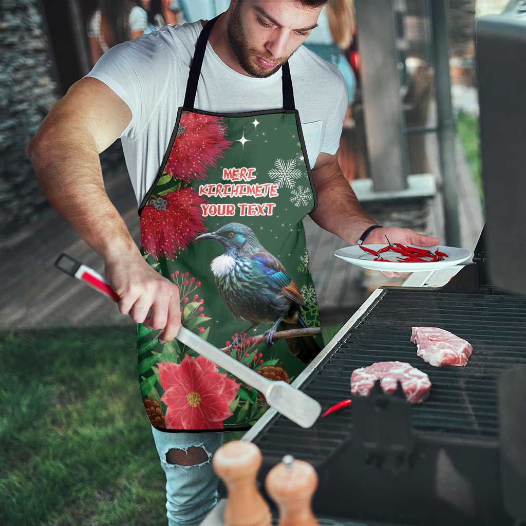 Tui Meri Kirihimete Personalised Apron Pohutukawa Flowers Green Motif - Polynesian Pride
