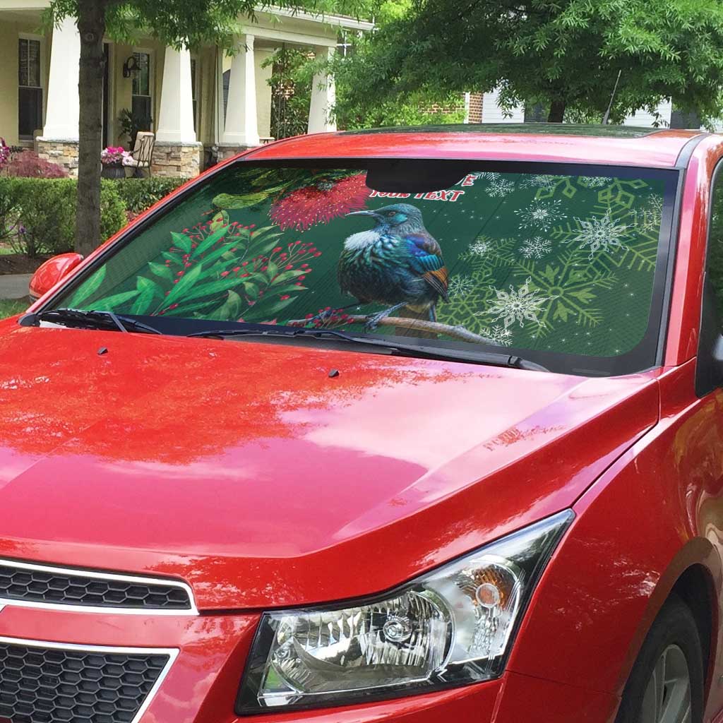 Tui Meri Kirihimete Personalised Auto Sun Shade Pohutukawa Flowers Green Motif - Polynesian Pride