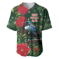 Tui Meri Kirihimete Personalised Baseball Jersey Pohutukawa Flowers Green Motif LT9 Green - Polynesian Pride