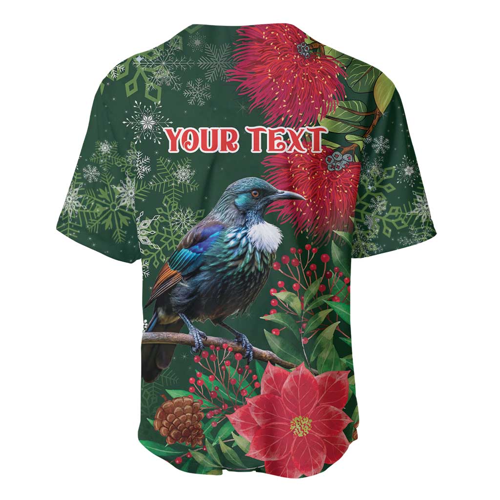 Tui Meri Kirihimete Personalised Baseball Jersey Pohutukawa Flowers Green Motif LT9 - Polynesian Pride