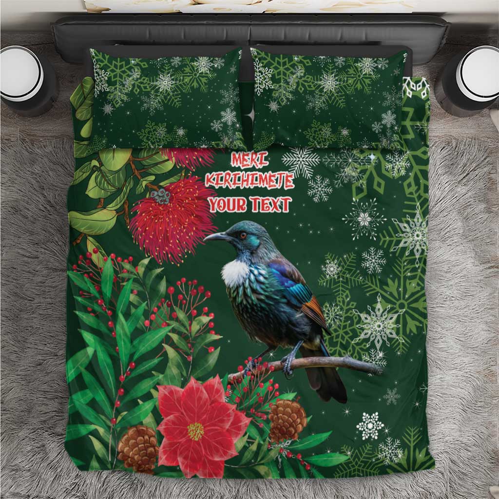 Tui Meri Kirihimete Personalised Bedding Set Pohutukawa Flowers Green Motif LT9 Green - Polynesian Pride