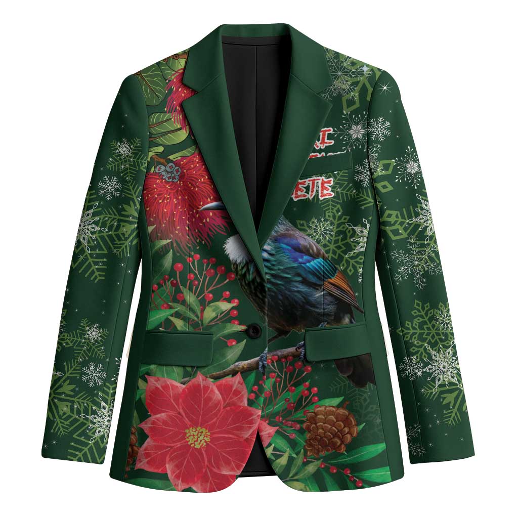 Tui Meri Kirihimete Personalised Blazer Pohutukawa Flowers Green Motif - Polynesian Pride