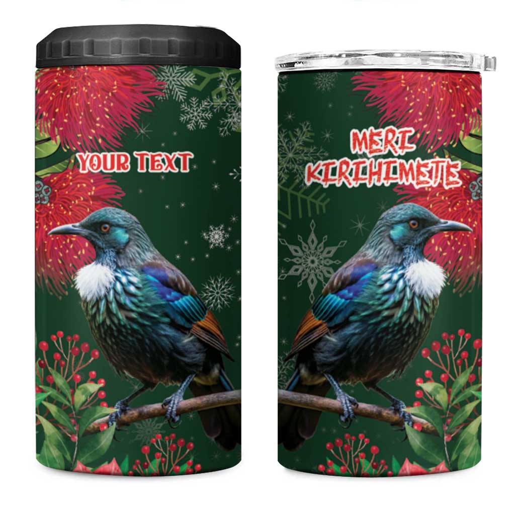 Tui Meri Kirihimete Personalised 4 in 1 Can Cooler Tumbler Pohutukawa Flowers Green Motif LT9 One Size: 16 oz Green - Polynesian Pride