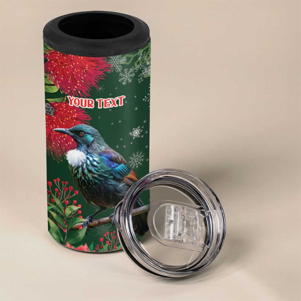 Tui Meri Kirihimete Personalised 4 in 1 Can Cooler Tumbler Pohutukawa Flowers Green Motif LT9 - Polynesian Pride