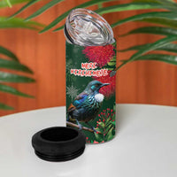 Tui Meri Kirihimete Personalised 4 in 1 Can Cooler Tumbler Pohutukawa Flowers Green Motif LT9 - Polynesian Pride