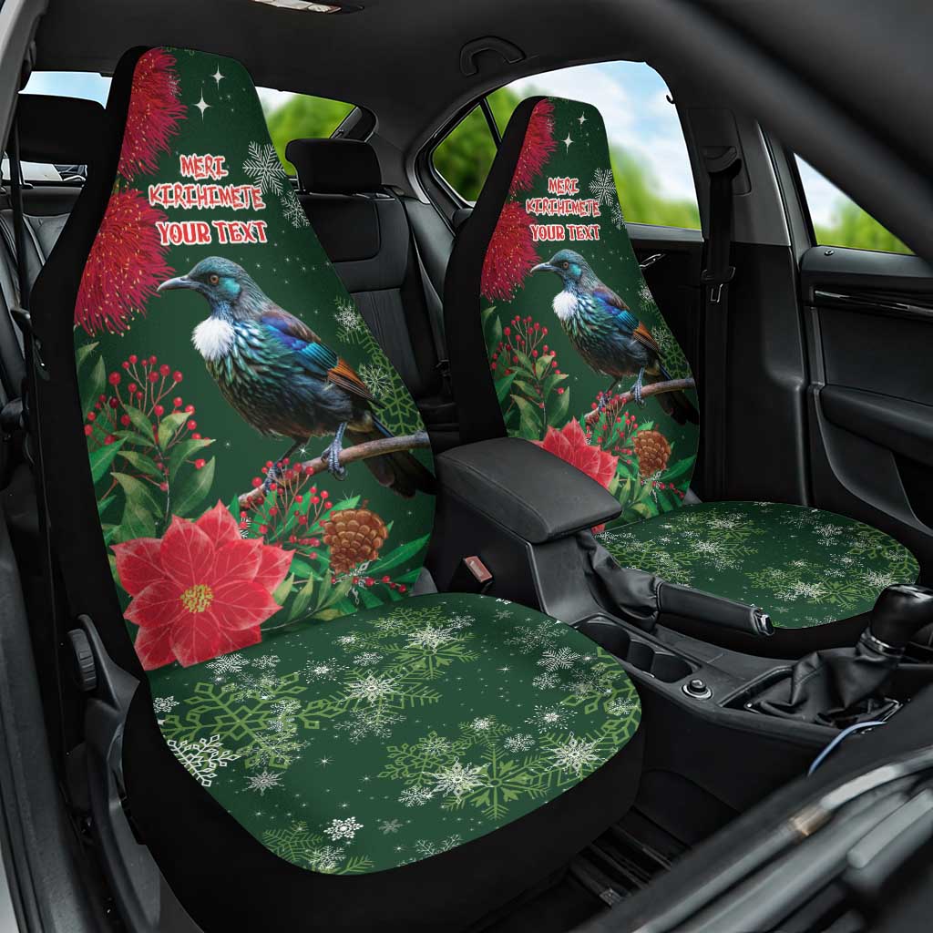 Tui Meri Kirihimete Personalised Car Seat Cover Pohutukawa Flowers Green Motif LT9 One Size Green - Polynesian Pride
