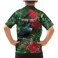 Tui Meri Kirihimete Personalised Family Matching Mermaid Dress and Hawaiian Shirt Pohutukawa Flowers Green Motif LT9 - Polynesian Pride