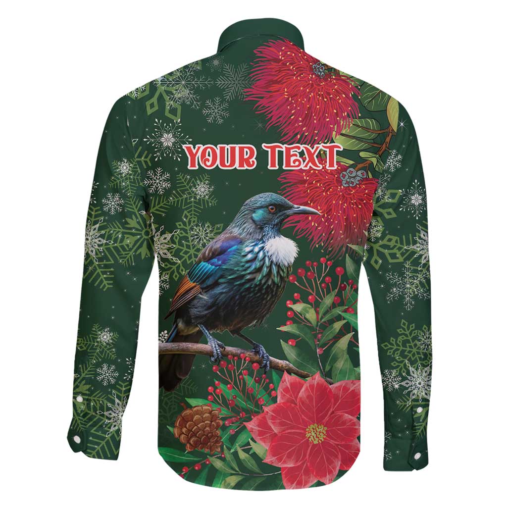 Tui Meri Kirihimete Personalised Family Matching Off Shoulder Maxi Dress and Hawaiian Shirt Pohutukawa Flowers Green Motif LT9 - Polynesian Pride