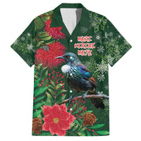 Tui Meri Kirihimete Personalised Family Matching Puletasi and Hawaiian Shirt Pohutukawa Flowers Green Motif LT9 Dad's Shirt - Short Sleeve Green - Polynesian Pride