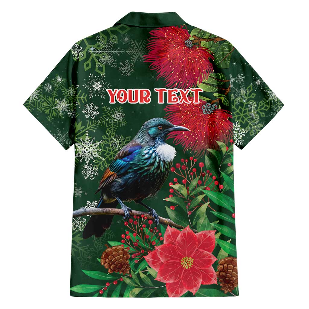 Tui Meri Kirihimete Personalised Family Matching Puletasi and Hawaiian Shirt Pohutukawa Flowers Green Motif LT9 - Polynesian Pride
