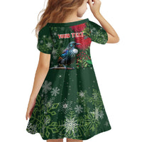 Tui Meri Kirihimete Personalised Family Matching Short Sleeve Bodycon Dress and Hawaiian Shirt Pohutukawa Flowers Green Motif LT9 - Polynesian Pride
