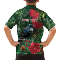 Tui Meri Kirihimete Personalised Family Matching Summer Maxi Dress and Hawaiian Shirt Pohutukawa Flowers Green Motif LT9 - Polynesian Pride