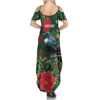 Tui Meri Kirihimete Personalised Family Matching Summer Maxi Dress and Hawaiian Shirt Pohutukawa Flowers Green Motif LT9 - Polynesian Pride
