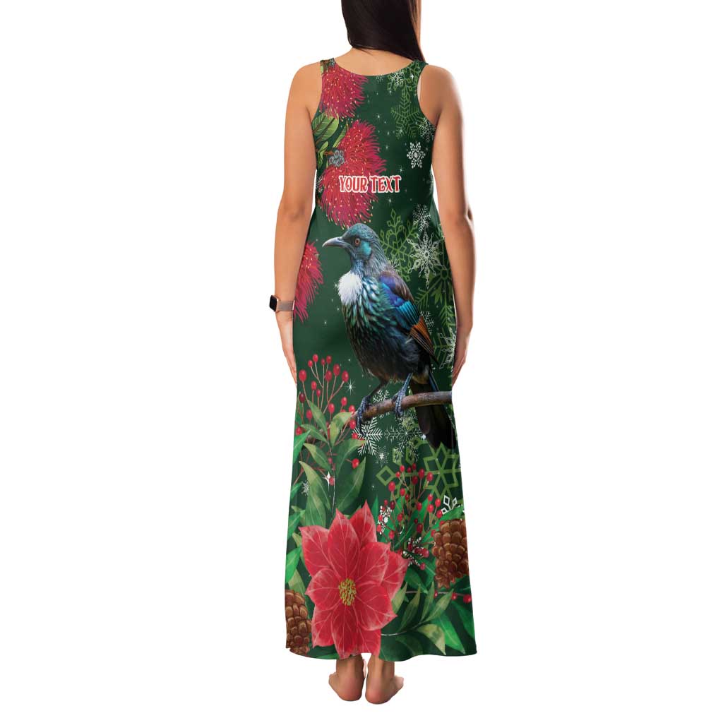 Tui Meri Kirihimete Personalised Family Matching Tank Maxi Dress and Hawaiian Shirt Pohutukawa Flowers Green Motif LT9 - Polynesian Pride