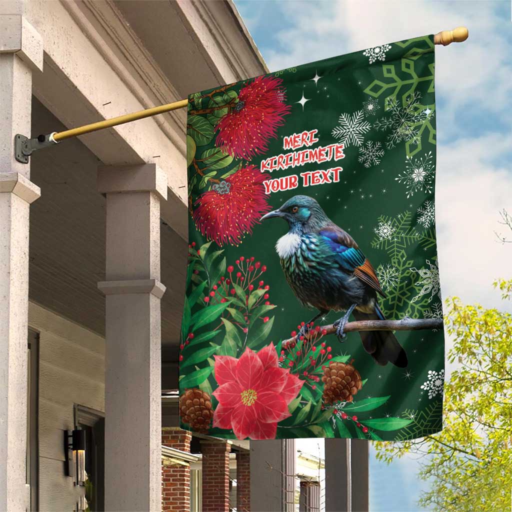 Tui Meri Kirihimete Personalised Garden Flag Pohutukawa Flowers Green Motif LT9 House Flag Green - Polynesian Pride