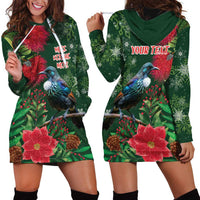 Tui Meri Kirihimete Personalised Hoodie Dress Pohutukawa Flowers Green Motif LT9 - Polynesian Pride