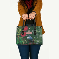 Tui Meri Kirihimete Personalised Leather Bag Pohutukawa Flowers Green Motif LT9 - Polynesian Pride