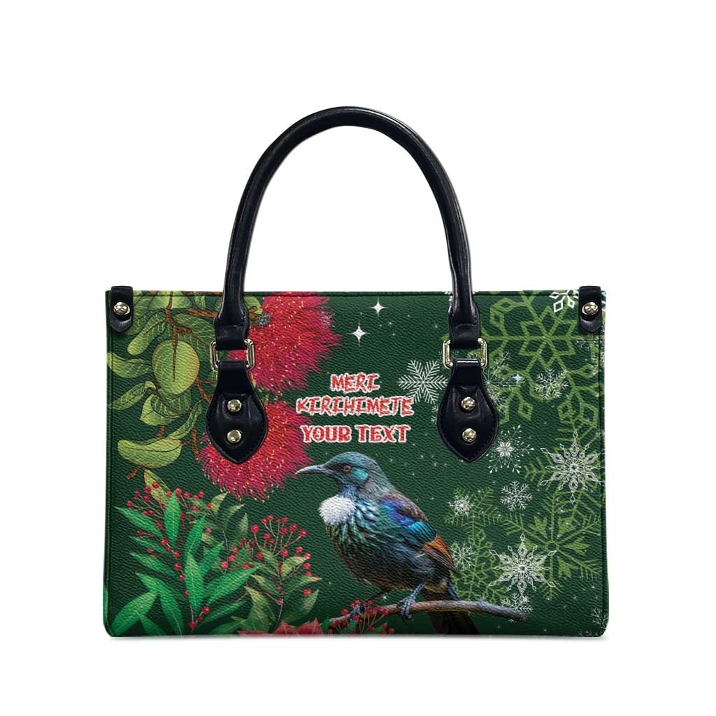 Tui Meri Kirihimete Personalised Leather Bag Pohutukawa Flowers Green Motif LT9 - Polynesian Pride