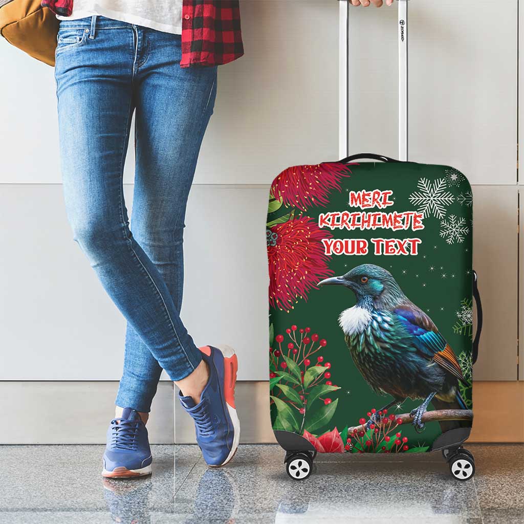 Tui Meri Kirihimete Personalised Luggage Cover Pohutukawa Flowers Green Motif - Polynesian Pride