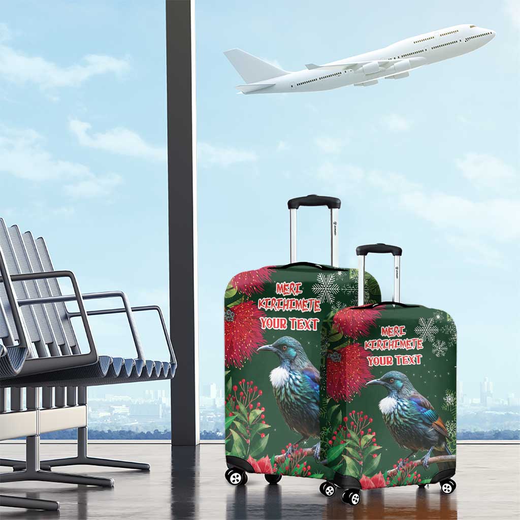 Tui Meri Kirihimete Personalised Luggage Cover Pohutukawa Flowers Green Motif - Polynesian Pride