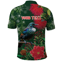 Tui Meri Kirihimete Personalised Polo Shirt Pohutukawa Flowers Green Motif - Polynesian Pride