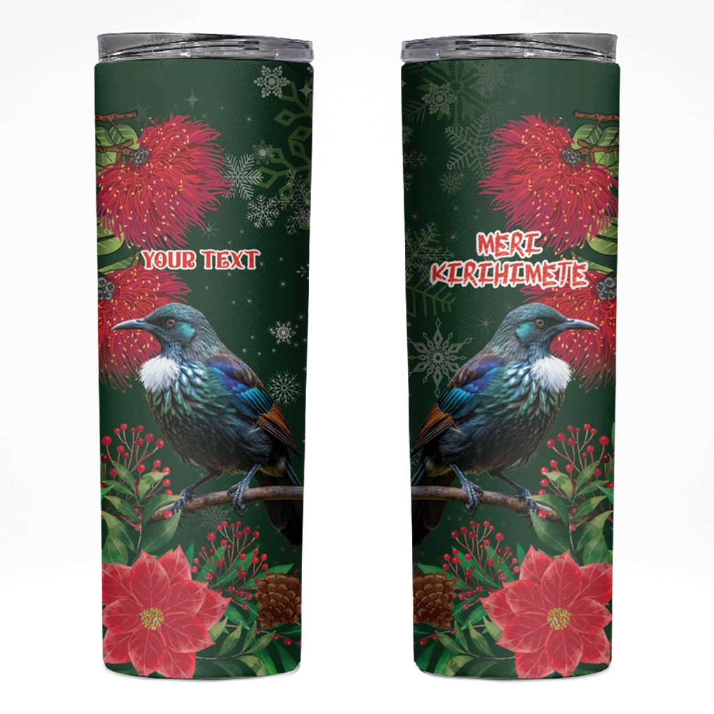 Tui Meri Kirihimete Personalised Skinny Tumbler Pohutukawa Flowers Green Motif LT9 Green - Polynesian Pride