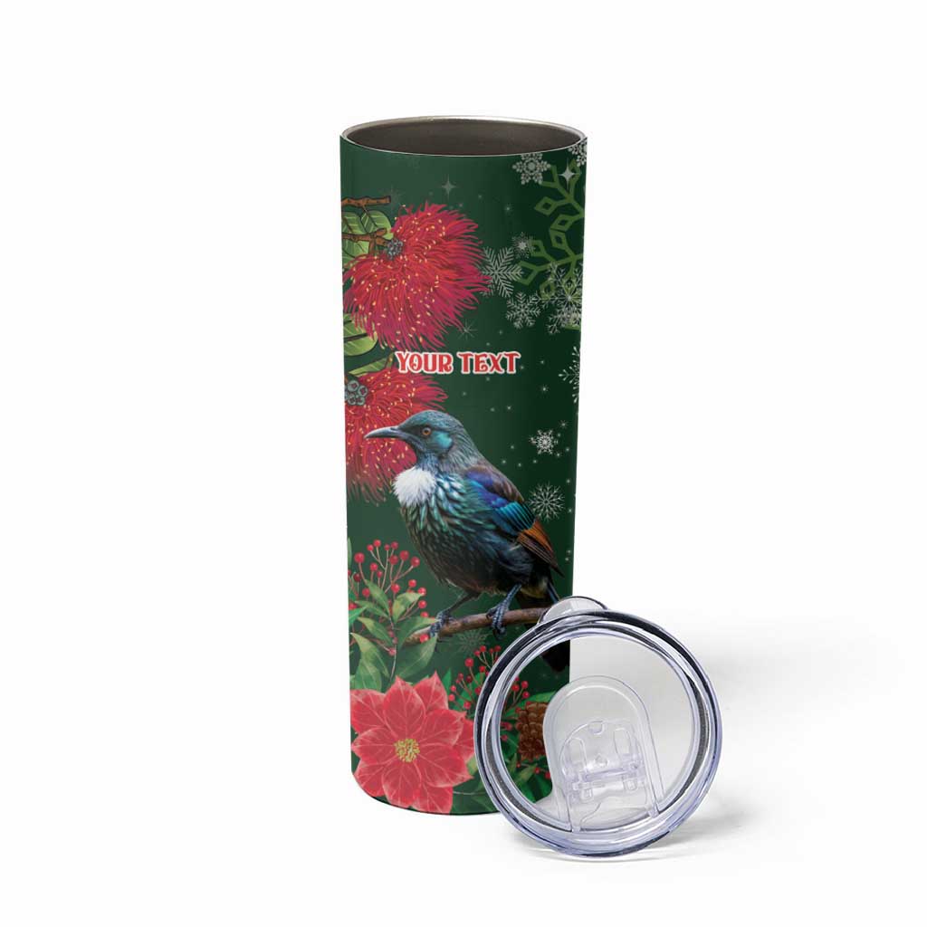 Tui Meri Kirihimete Personalised Skinny Tumbler Pohutukawa Flowers Green Motif LT9 - Polynesian Pride