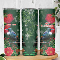 Tui Meri Kirihimete Personalised Skinny Tumbler Pohutukawa Flowers Green Motif LT9 - Polynesian Pride