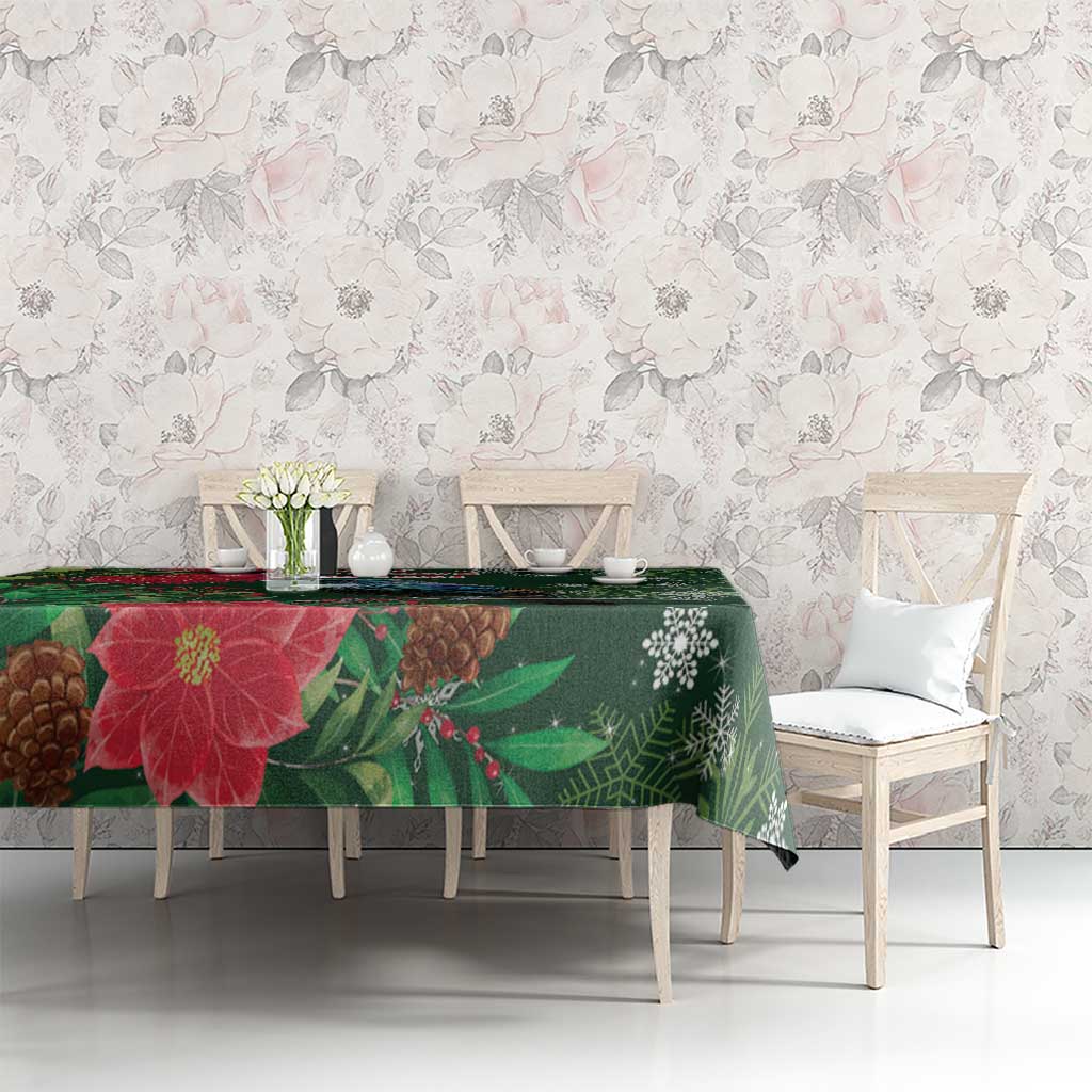Tui Meri Kirihimete Personalised Tablecloth Pohutukawa Flowers Green Motif - Polynesian Pride