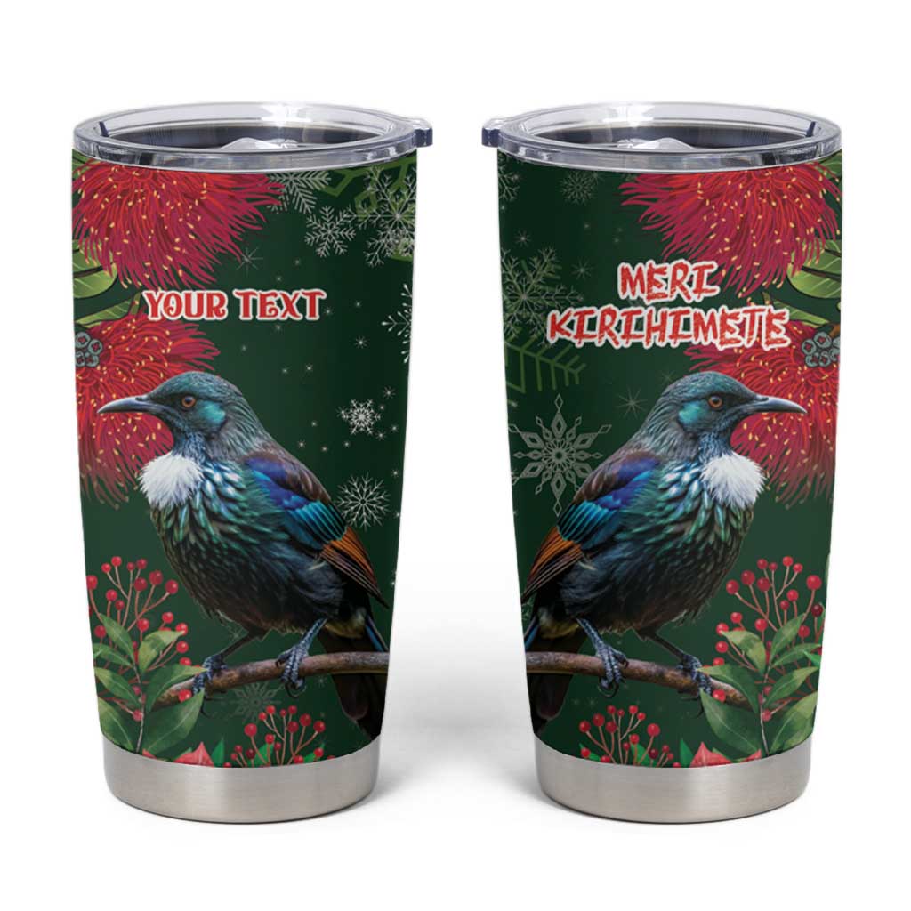 Tui Meri Kirihimete Personalised Tumbler Cup Pohutukawa Flowers Green Motif LT9 Green - Polynesian Pride