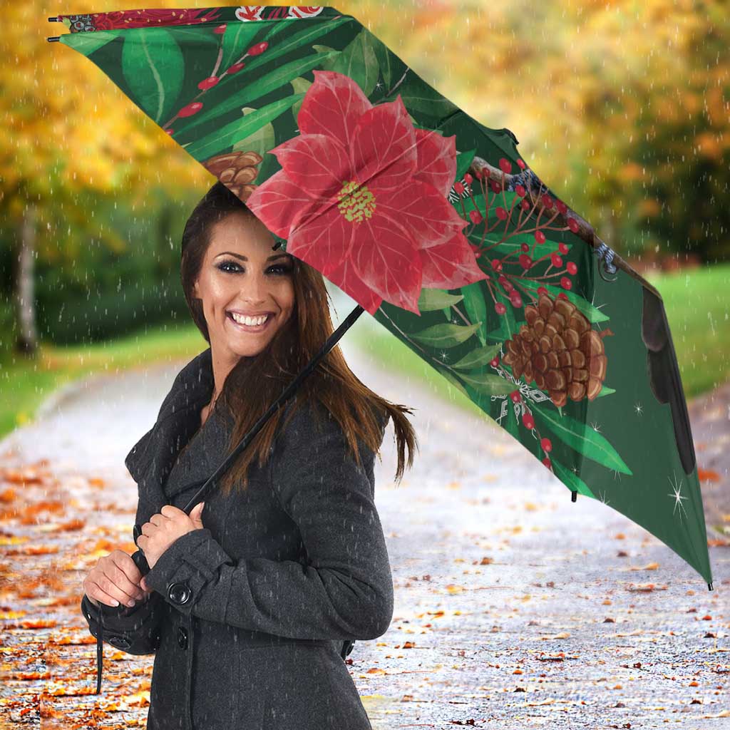 Tui Meri Kirihimete Personalised Umbrella Pohutukawa Flowers Green Motif - Polynesian Pride