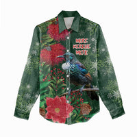Tui Meri Kirihimete Personalised Women Casual Shirt Pohutukawa Flowers Green Motif LT9 - Polynesian Pride
