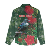 Tui Meri Kirihimete Personalised Women Casual Shirt Pohutukawa Flowers Green Motif LT9 - Polynesian Pride