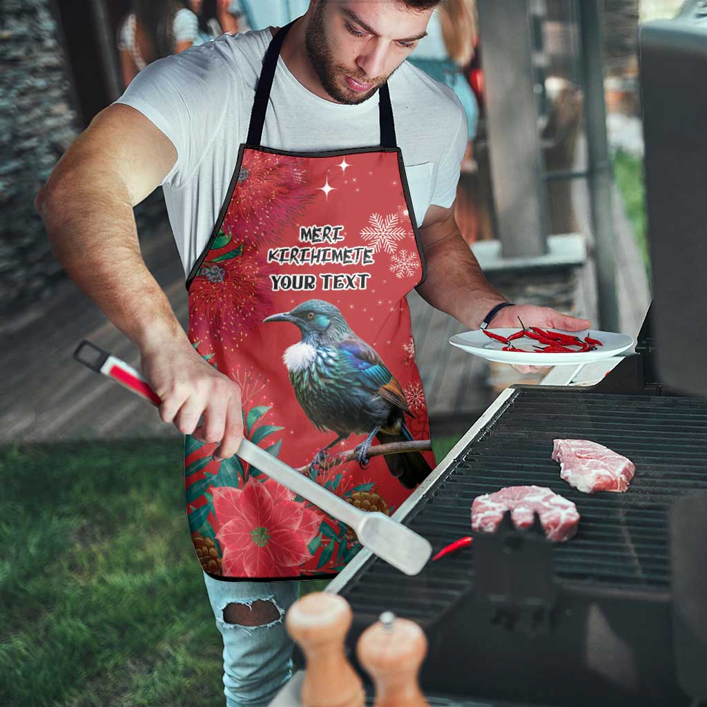 Tui Meri Kirihimete Personalised Apron Pohutukawa Flowers Red Motif - Polynesian Pride