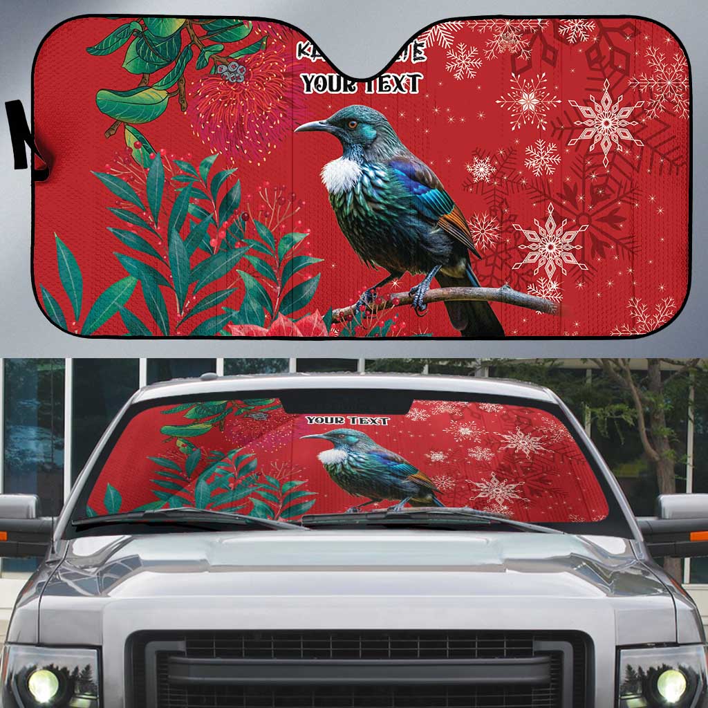 Tui Meri Kirihimete Personalised Auto Sun Shade Pohutukawa Flowers Red Motif LT9 Red - Polynesian Pride