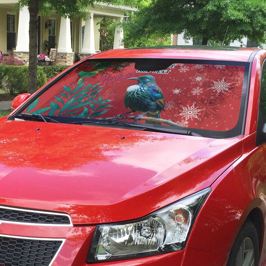 Tui Meri Kirihimete Personalised Auto Sun Shade Pohutukawa Flowers Red Motif - Polynesian Pride