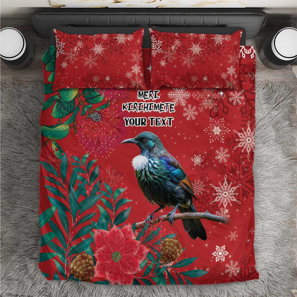 Tui Meri Kirihimete Personalised Bedding Set Pohutukawa Flowers Red Motif LT9 Red - Polynesian Pride