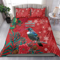 Tui Meri Kirihimete Personalised Bedding Set Pohutukawa Flowers Red Motif LT9 - Polynesian Pride