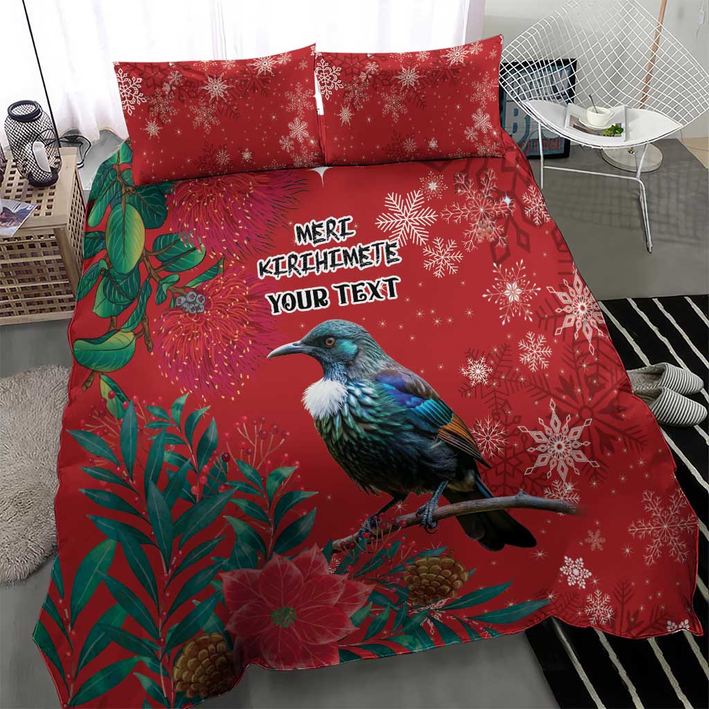 Tui Meri Kirihimete Personalised Bedding Set Pohutukawa Flowers Red Motif LT9 - Polynesian Pride