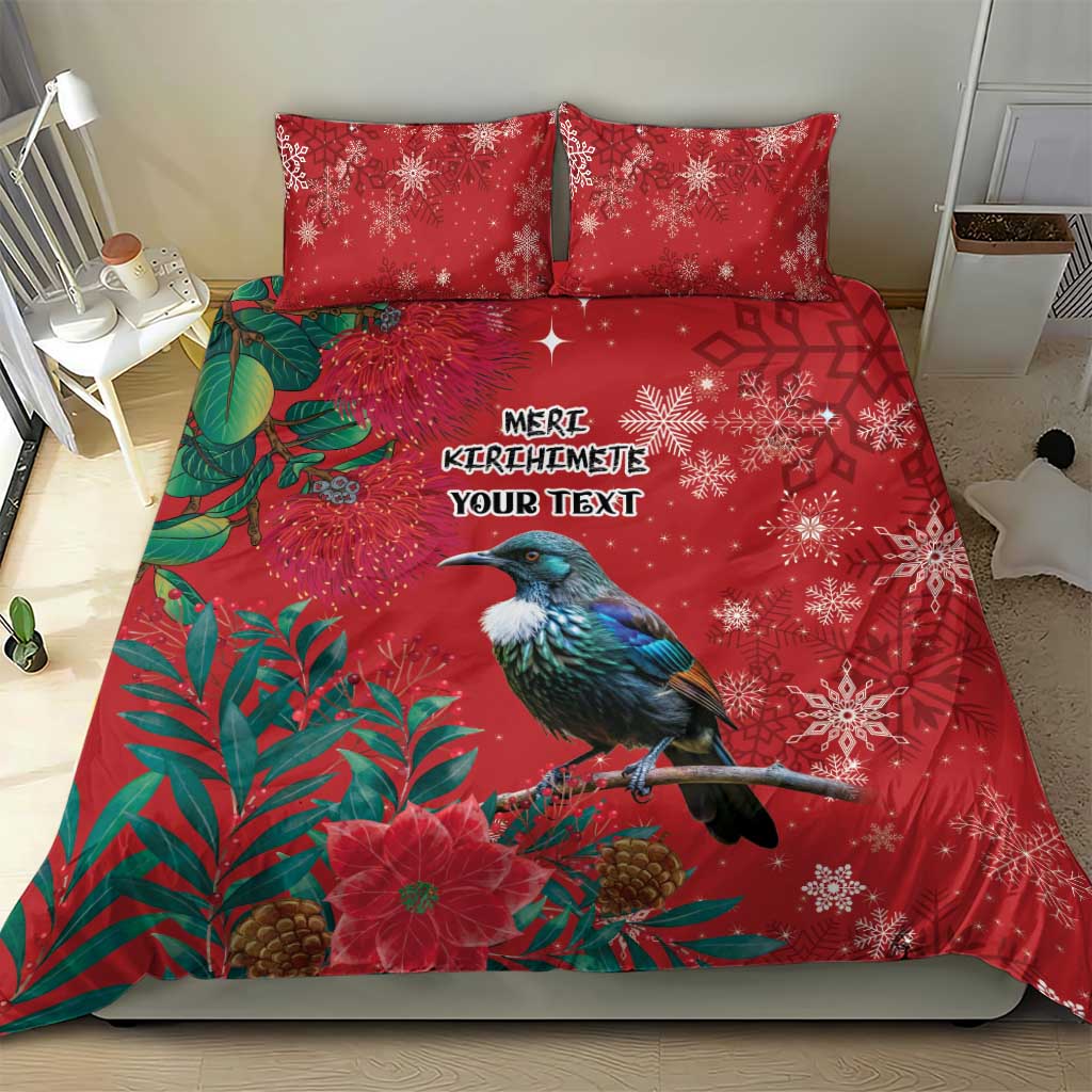 Tui Meri Kirihimete Personalised Bedding Set Pohutukawa Flowers Red Motif LT9 - Polynesian Pride