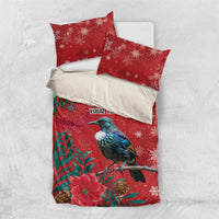 Tui Meri Kirihimete Personalised Bedding Set Pohutukawa Flowers Red Motif LT9 US Twin 172cm x 218cm Red - Polynesian Pride