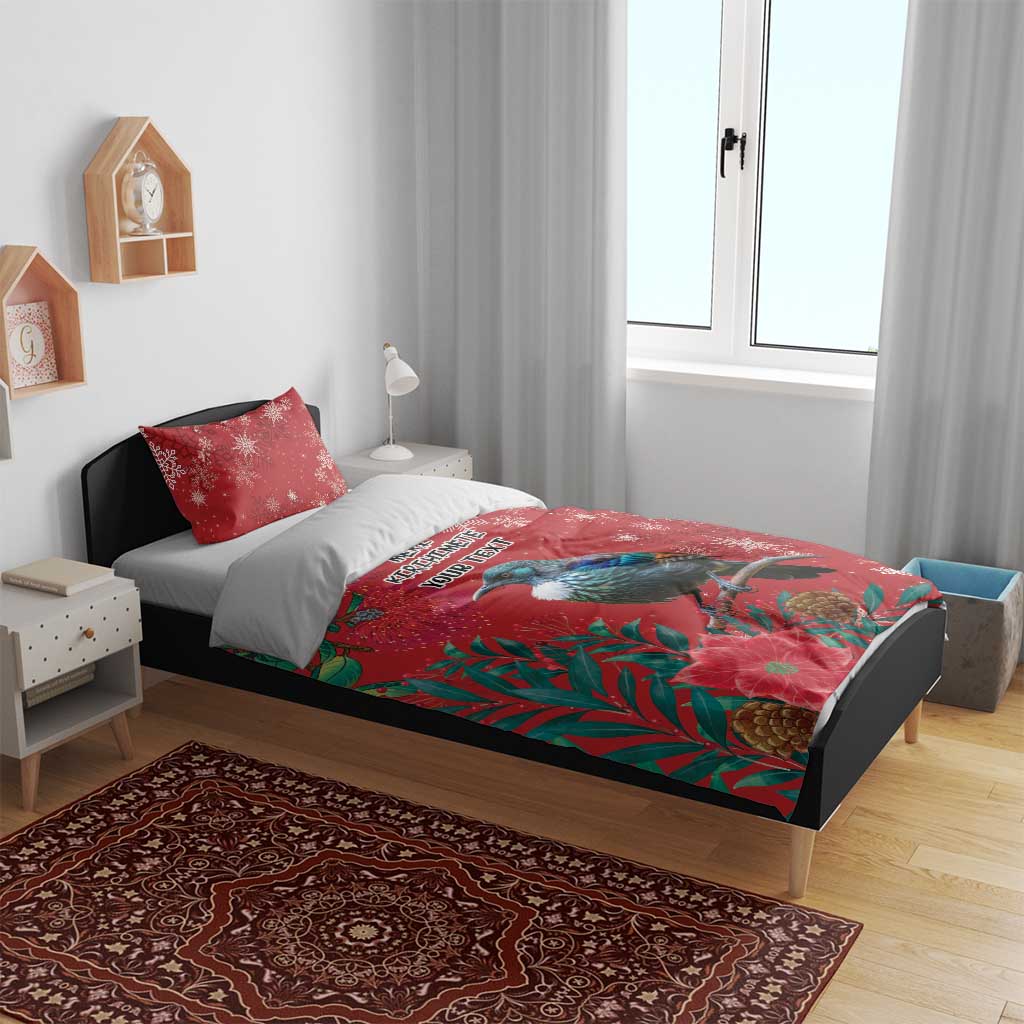 Tui Meri Kirihimete Personalised Bedding Set Pohutukawa Flowers Red Motif LT9 - Polynesian Pride