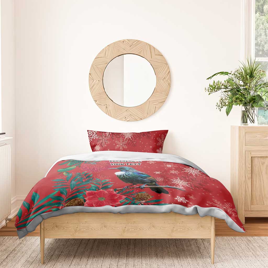 Tui Meri Kirihimete Personalised Bedding Set Pohutukawa Flowers Red Motif LT9 - Polynesian Pride