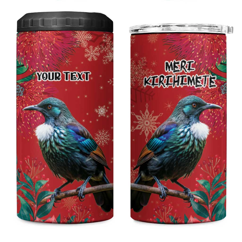 Tui Meri Kirihimete Personalised 4 in 1 Can Cooler Tumbler Pohutukawa Flowers Red Motif LT9 One Size: 16 oz Red - Polynesian Pride