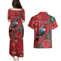 Tui Meri Kirihimete Personalised Couples Matching Puletasi and Hawaiian Shirt Pohutukawa Flowers Red Motif LT9 - Polynesian Pride