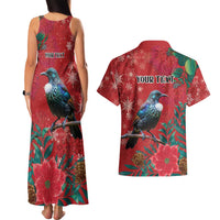 Tui Meri Kirihimete Personalised Couples Matching Tank Maxi Dress and Hawaiian Shirt Pohutukawa Flowers Red Motif LT9 - Polynesian Pride