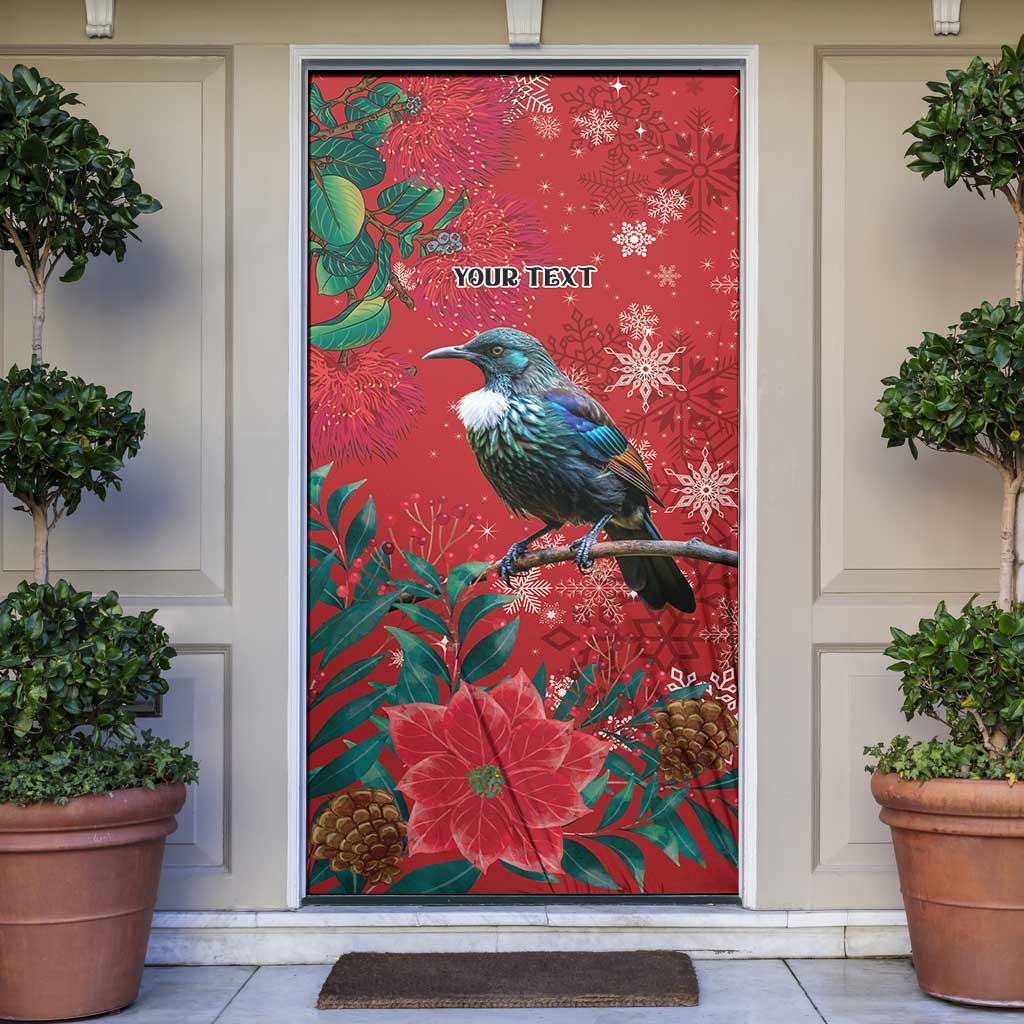Tui Meri Kirihimete Personalised Door Cover Pohutukawa Flowers Red Motif LT9 Red - Polynesian Pride